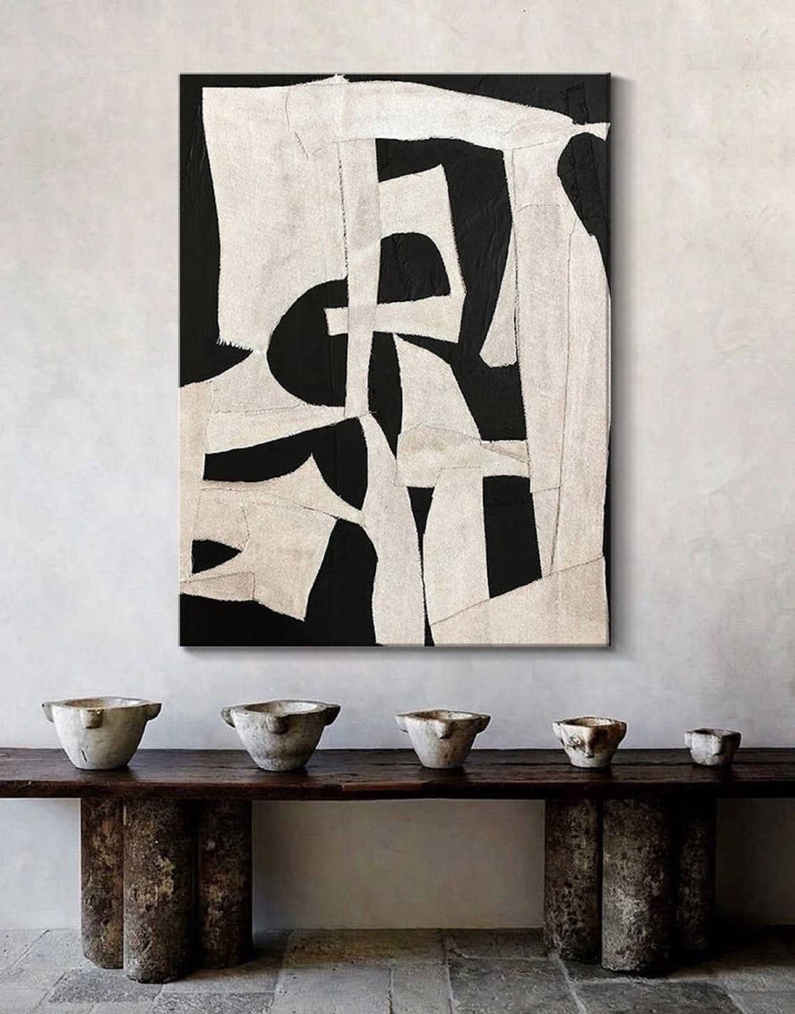 High Contrast Black and White Abstract Shapes Modern Art Poster - Image 4