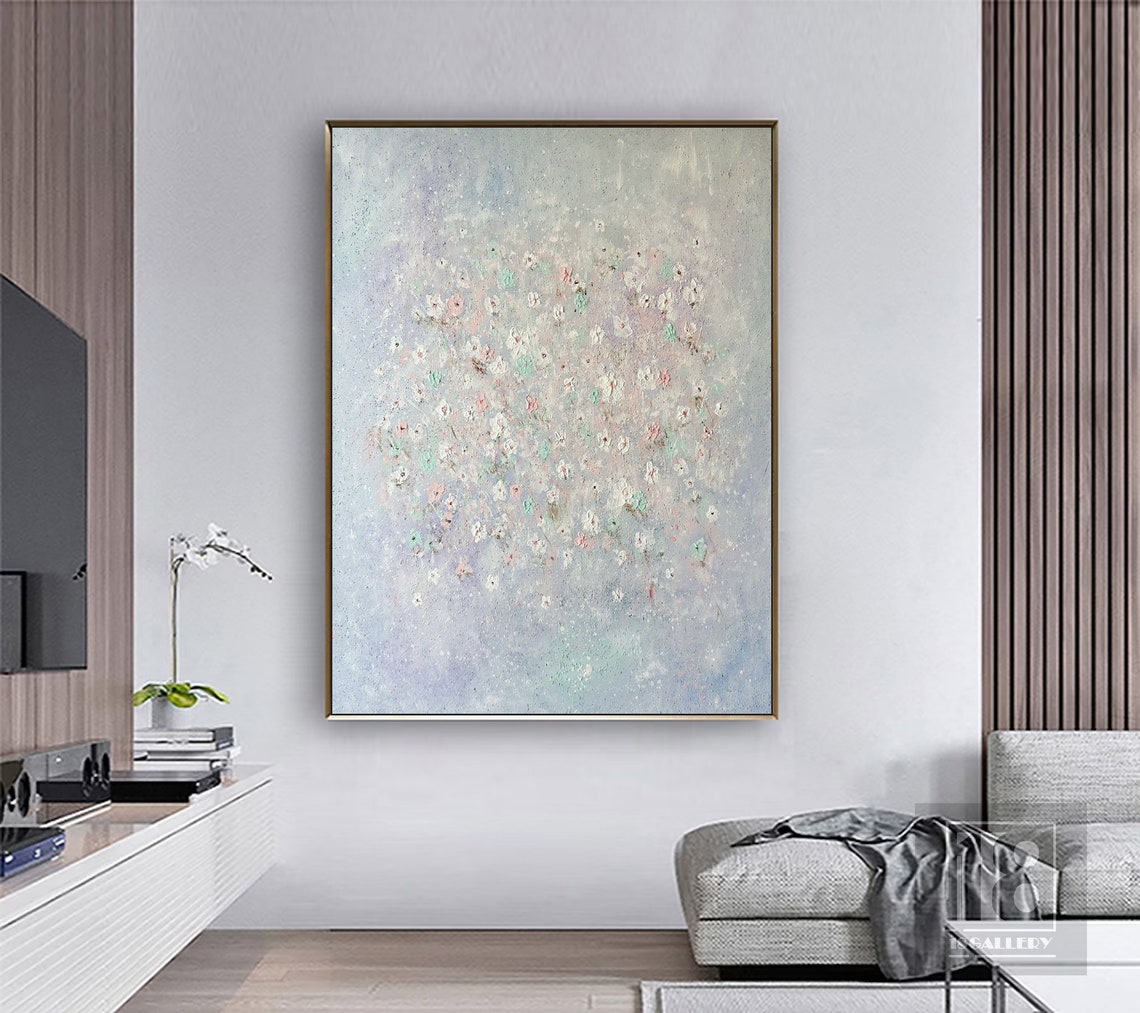 Pastel Wildflower Meadow on Soft Blue Gray Impressionist Floral Poster - Image 5