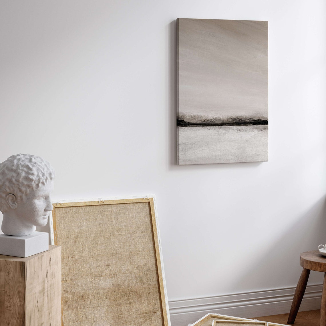 Neutral Beige Abstract Landscape Misty Horizon Japandi Art Poster - Image 2