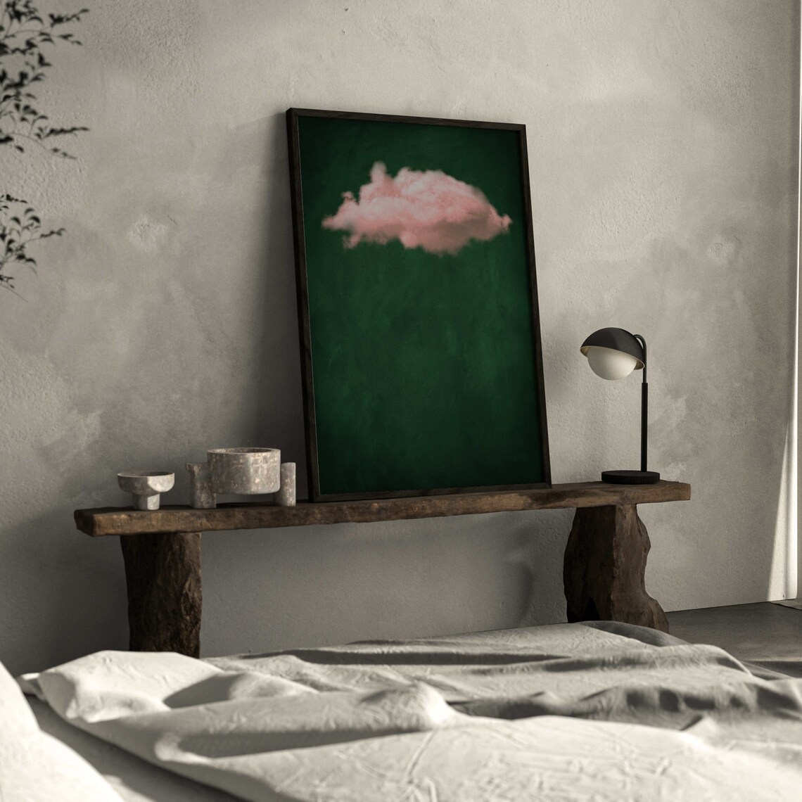 Emerald Green Pink Cloud Abstract Art Print - Image 3