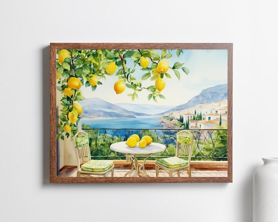 Capri Lemon Tree Watercolor Art Print, Coastal View