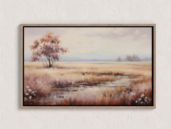 Autumn Landscape Print Fall Wall Art City Vintage Style Oil Painting Country Farmhouse