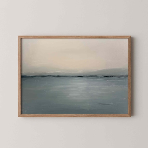Minimalist Abstract Seascape Painting Soft Blue Grey Ocean Horizon Poster