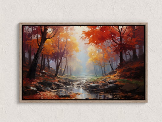 Autumn Landscape Print Fall Wall Art City Vintage Style Oil Painting Country Farmhouse