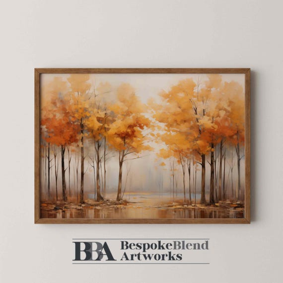 Autumn Landscape Wall Art Fall Tree Oil Painting For Rustic Cottage Decor Warm Seasonal Styling Or Natureinspired Homes