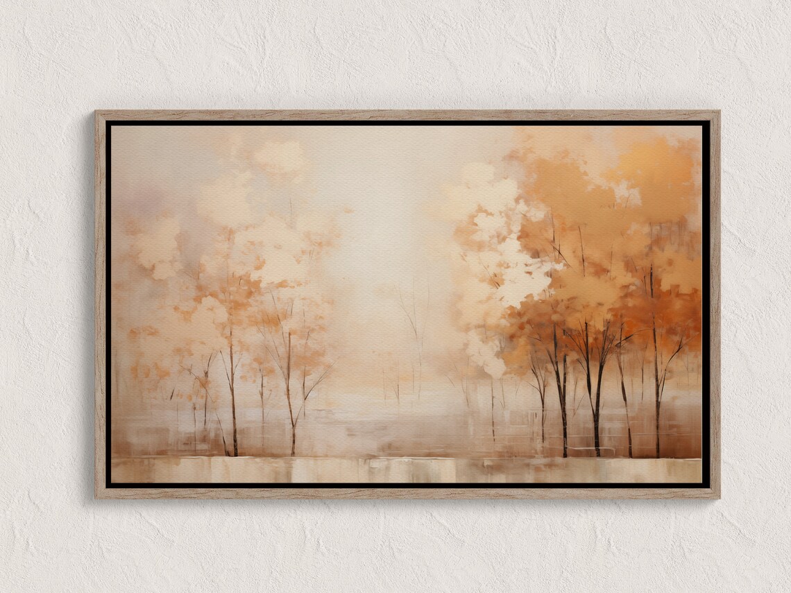 Autumn Trees Misty Golden Forest Abstract Oil Painting Wall Art
