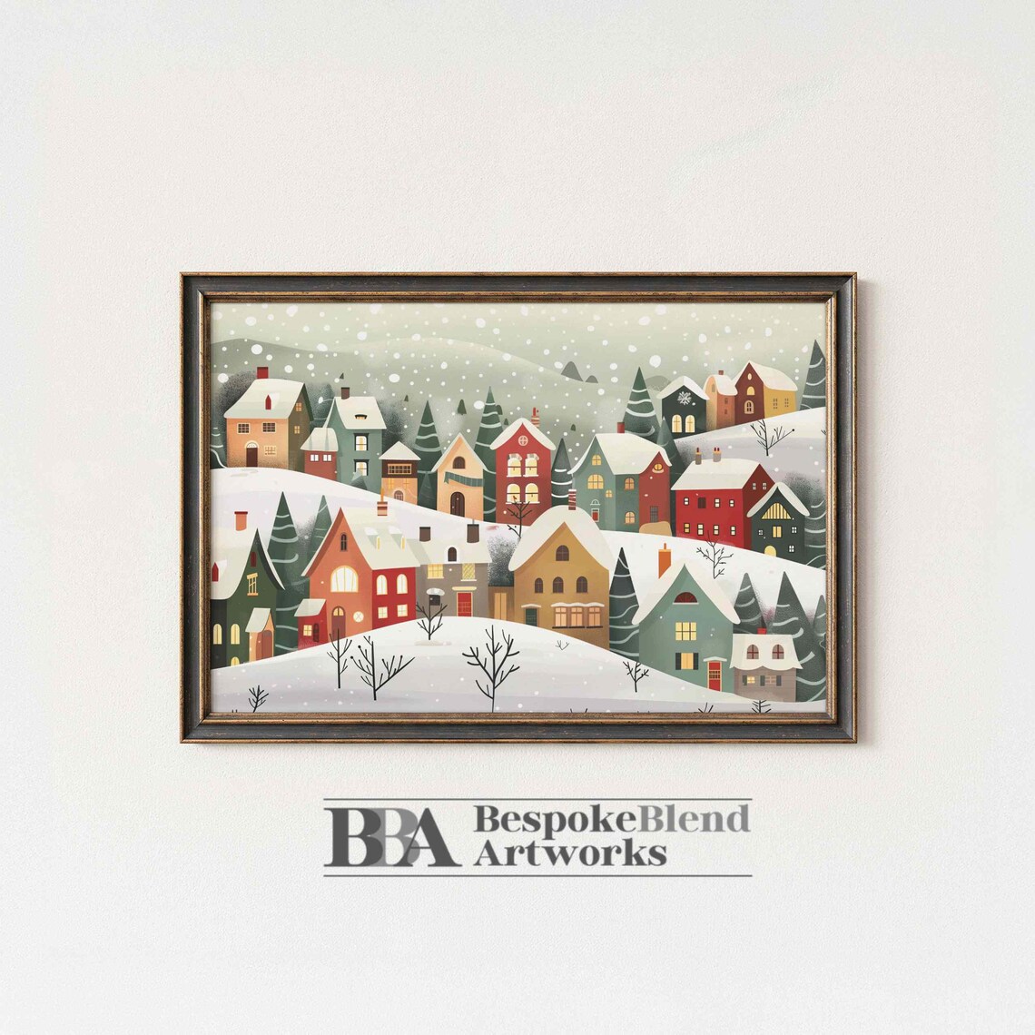 Snowy Christmas Village With Colorful Houses Winter Painting Poster