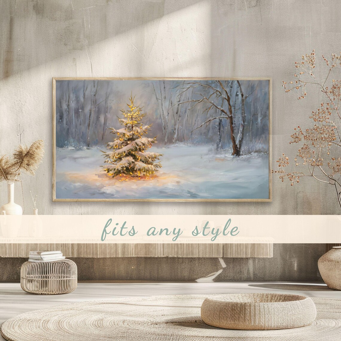 Glowing Christmas Tree Snowy Woods Winter Night Magical Scene Poster - Image 3