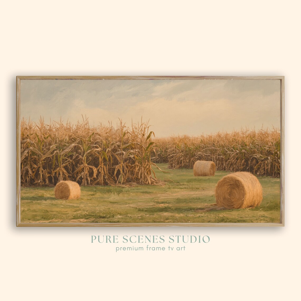 Golden Cornfield with Hay Bales Autumn Harvest Farm Landscape Poster