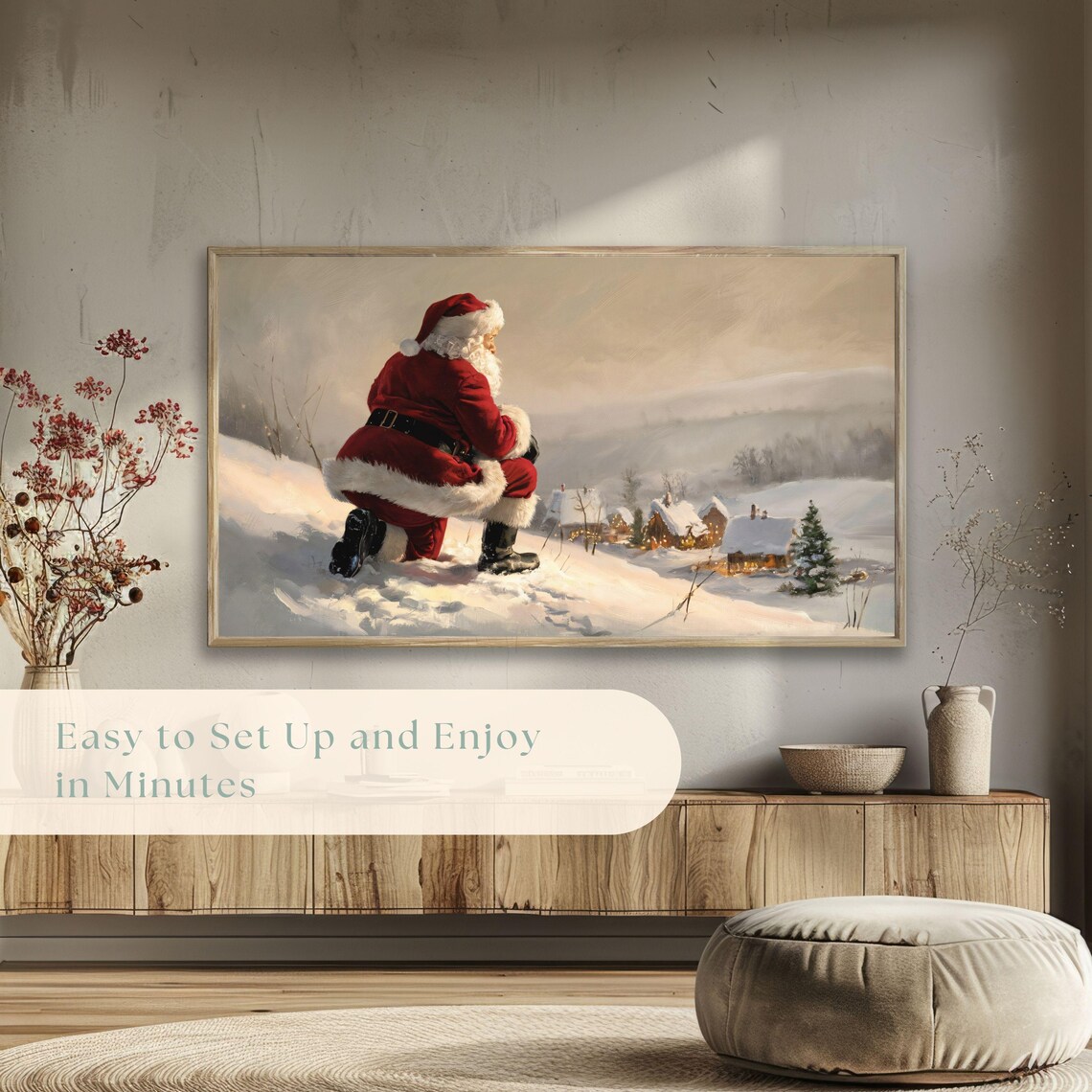 Santa Claus Overlooking Snowy Village Nostalgic Christmas Poster - Image 5