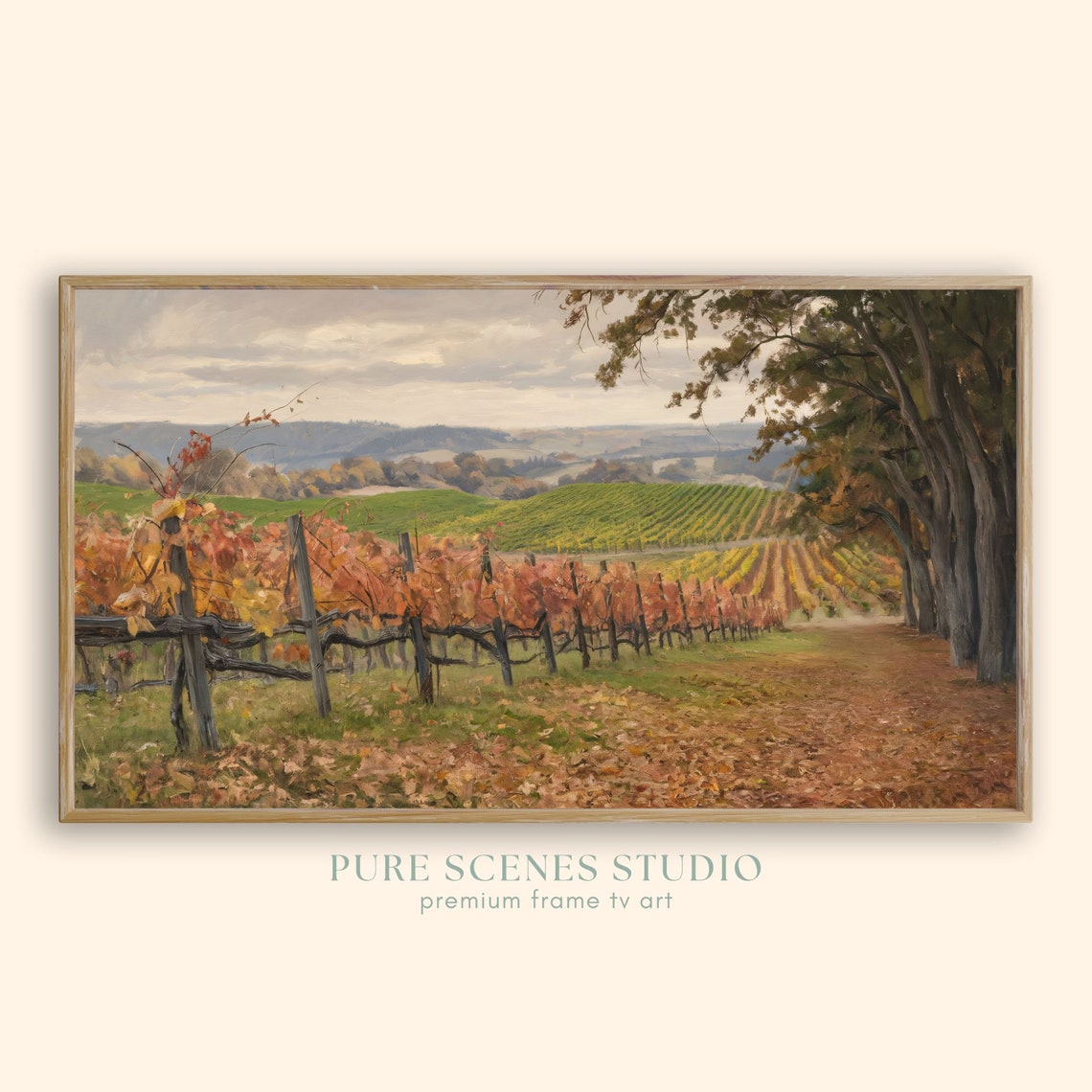 Autumn Vineyard Rows Golden Rolling Hills Rustic Landscape Poster