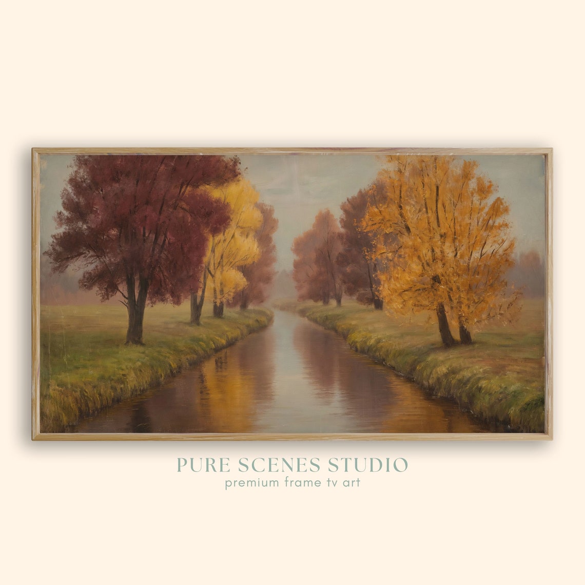 Golden Autumn Woodland Stream with Colorful Fall Trees Poster