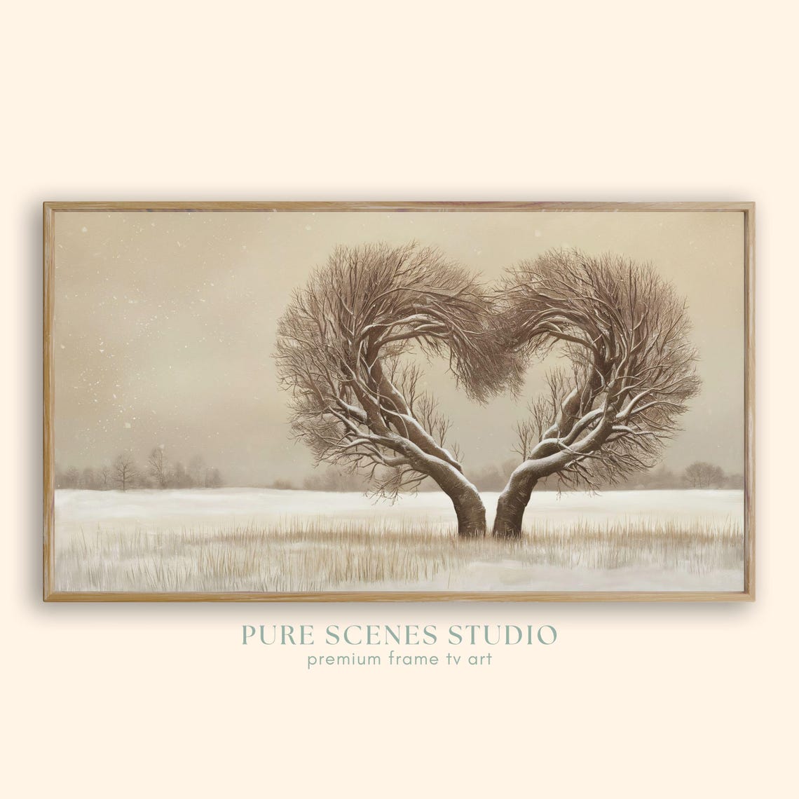 Heart Shaped Bare Tree Snowy Field Romantic Winter Landscape Poster
