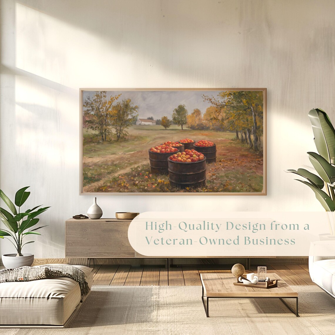 Wooden Barrels of Apples in Autumn Farmyard Vintage Scene Poster - Image 4
