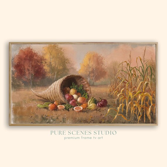Rustic Cornucopia Spilling Harvest Vegetables Autumn Field Poster