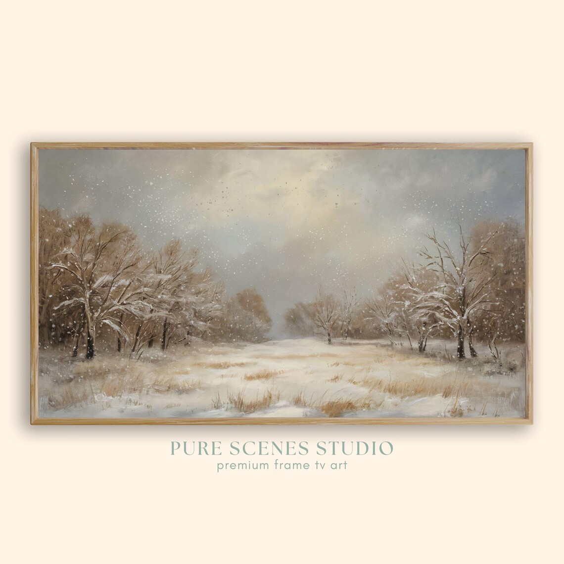 Snowy Meadow Falling Snowflakes Frosted Trees Vintage Winter Calm Poster