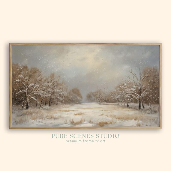 Snowy Meadow Falling Snowflakes Frosted Trees Vintage Winter Calm Poster