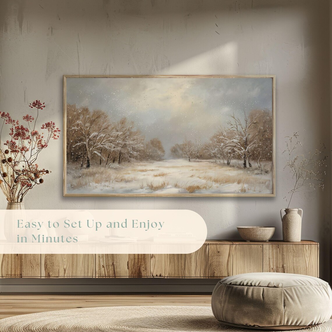 Snowy Meadow Falling Snowflakes Frosted Trees Vintage Winter Calm Poster - Image 5