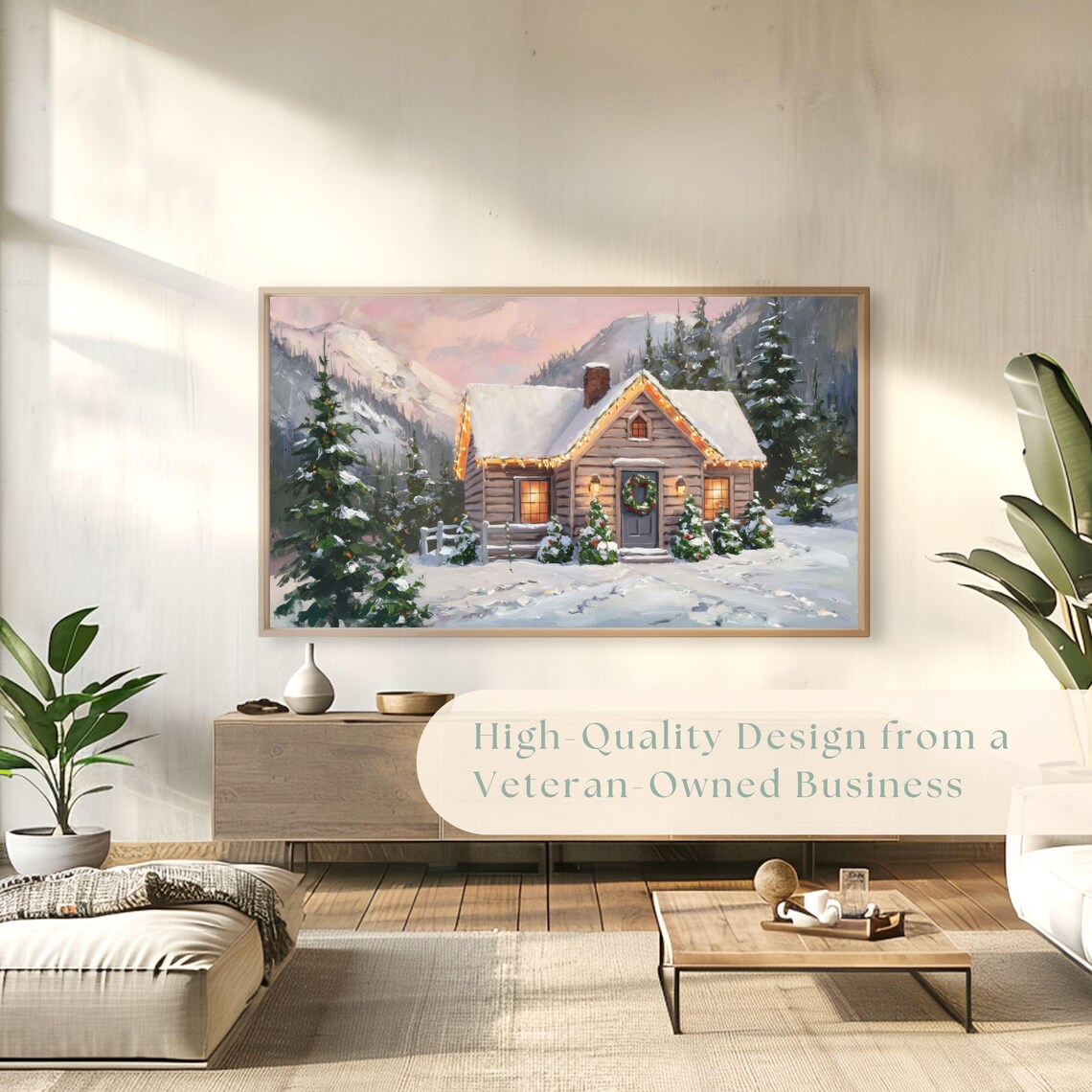Snowy Cabin with Christmas Lights Cozy Mountain Winter Poster - Image 4