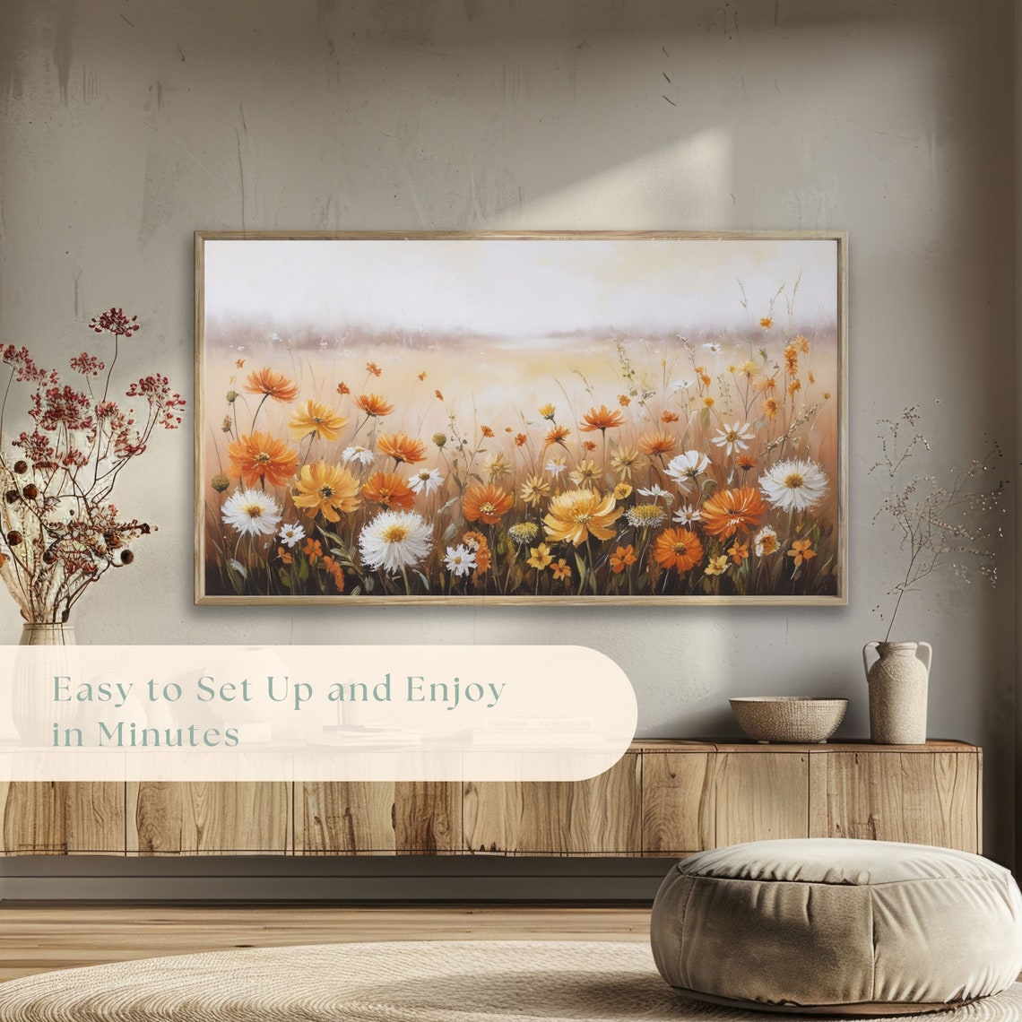 Autumn Wildflower Meadow with Orange White Yellow Blooms Poster - Image 5