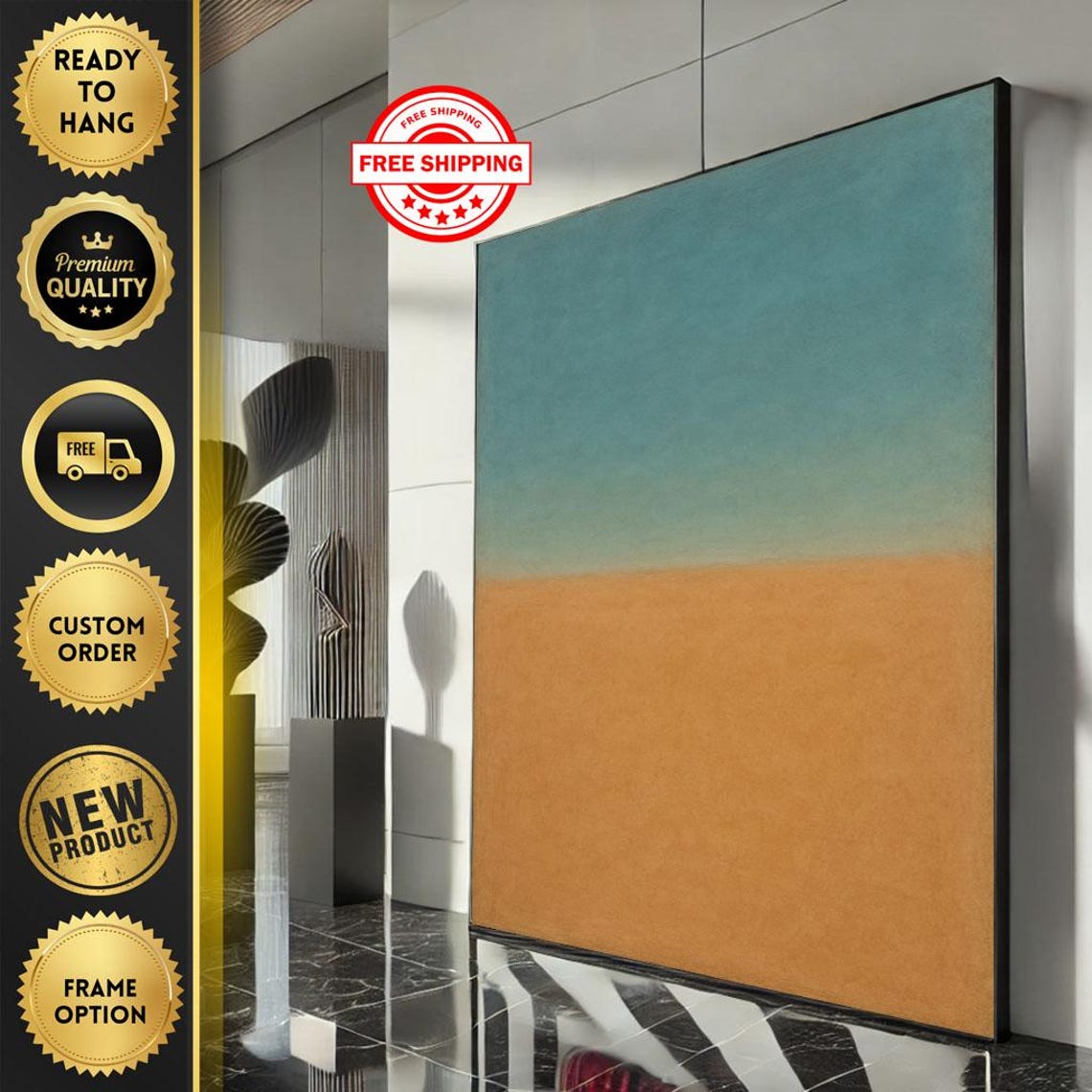 Rothko-Style Ocean Blue and Sunset Orange Color Field Poster
