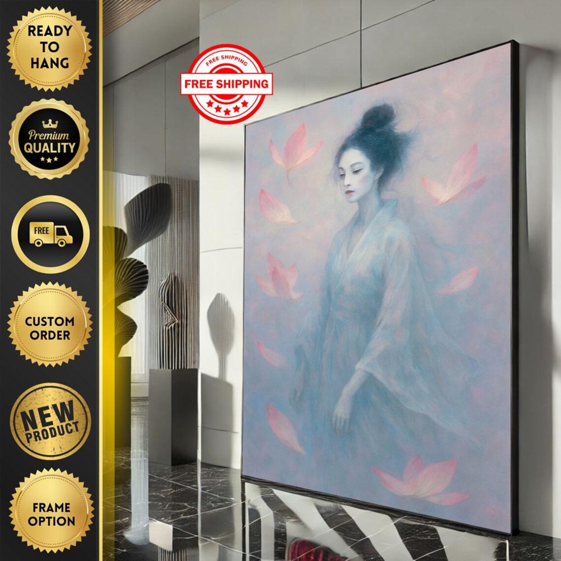 Ethereal Woman Pastel Lotus Dreamlike Serene Portrait Art Poster
