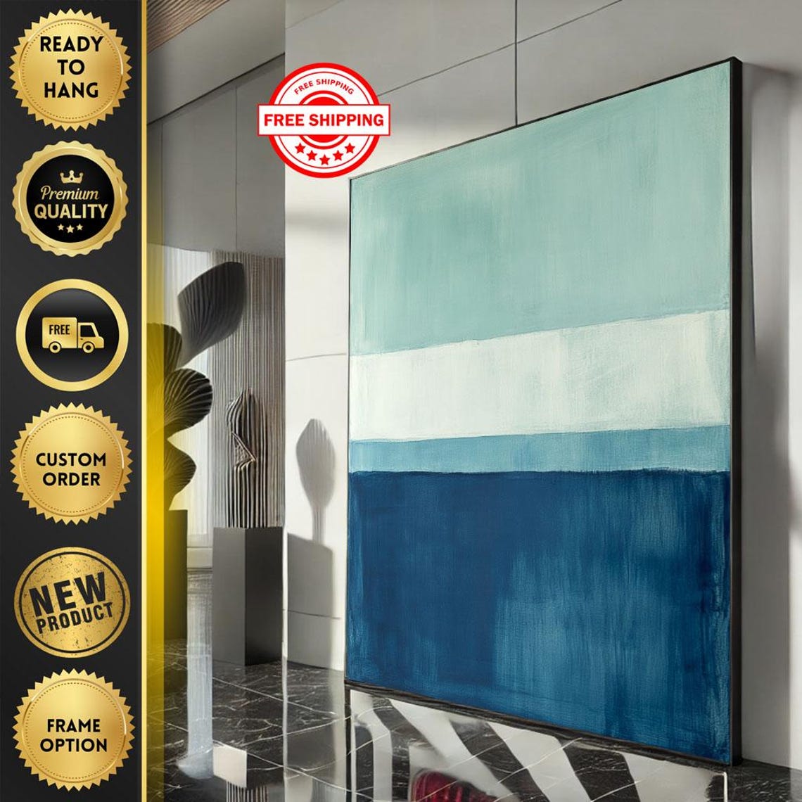 Mark Rothko Inspired Teal White And Deep Blue Color Field Poster