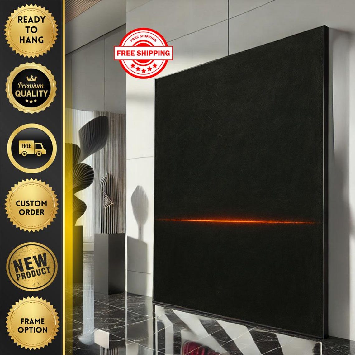 Rothko Style Black Minimalist Thin Orange Line Abstract Poster