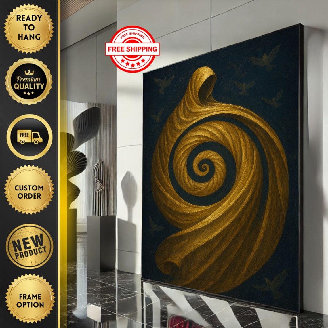 Golden Spiral Hooded Figure Mystical Dark Fantasy Art Poster