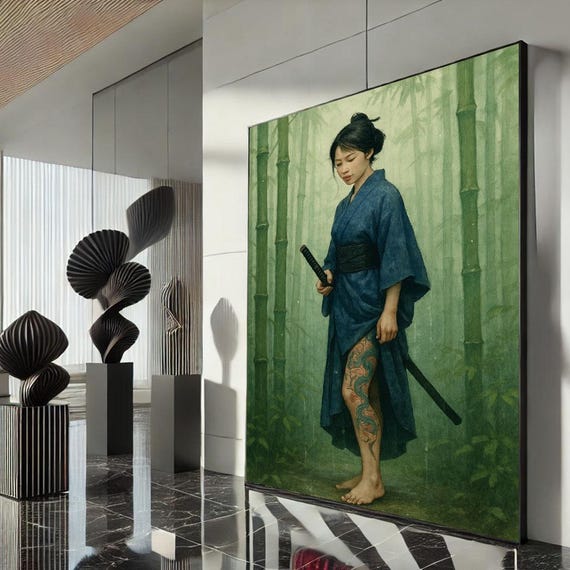Serene Samurai Woman Canvas Wall Art Print Japanese Zen Living Room Decor Statement Piece