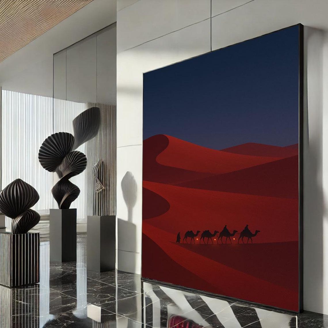 Desert Caravan Silhouette Canvas Wall Art Print Modern Minimalist Living Room Decor Statement Piece