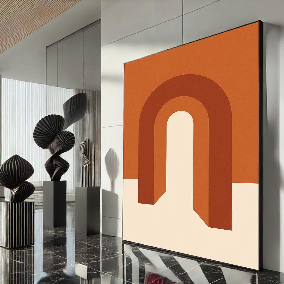 Terracotta Arch Geometric Abstract Mid Century Modern Line Art Poster