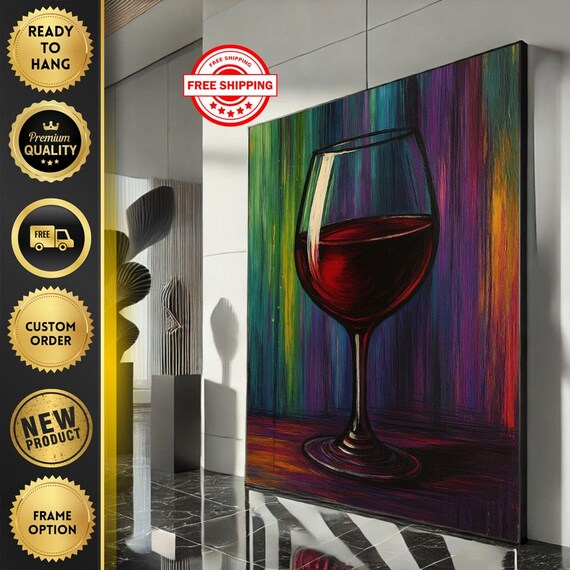 Abstract Red Wine Glass Colorful Striped Background Art Poster