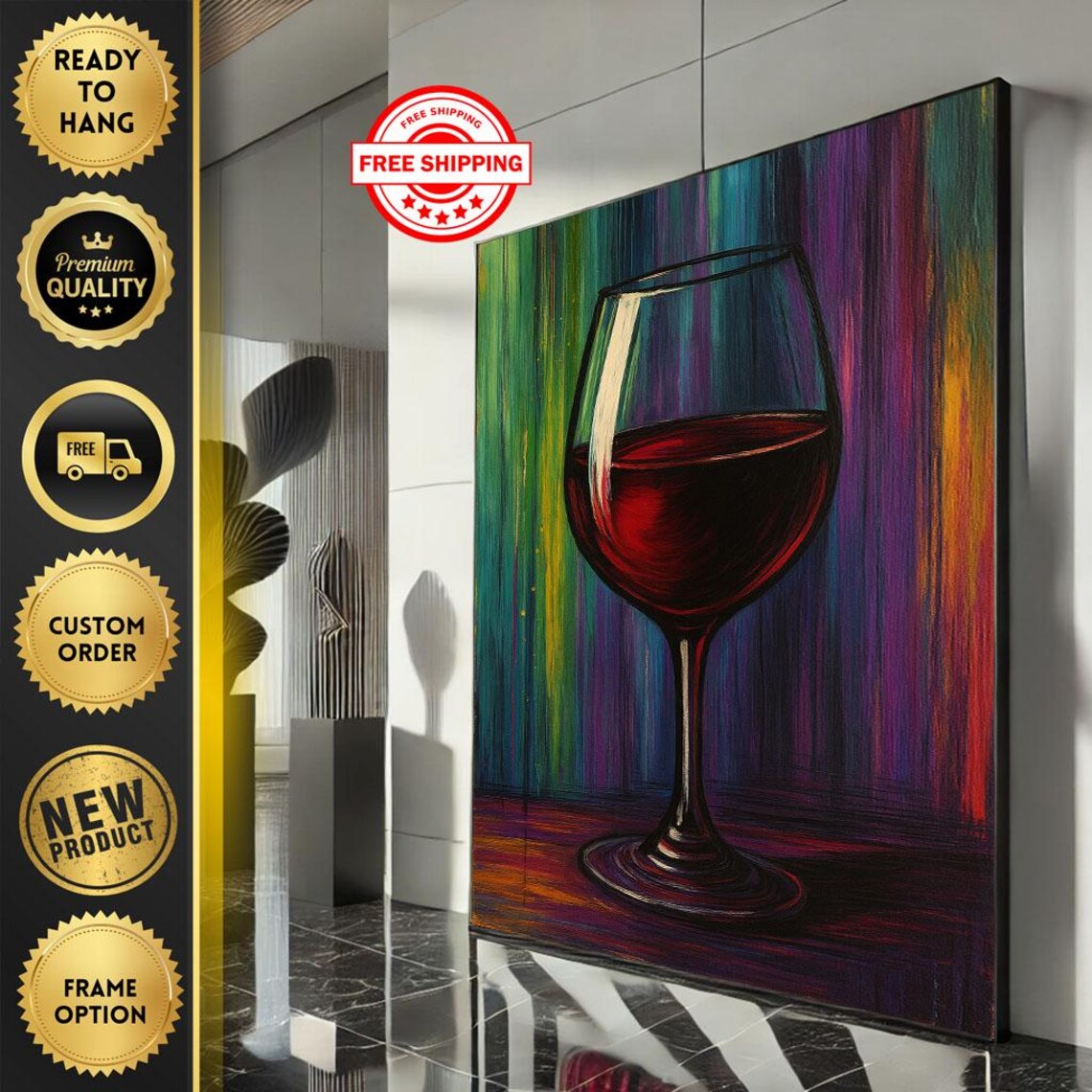 Abstract Red Wine Glass Colorful Striped Background Art Poster