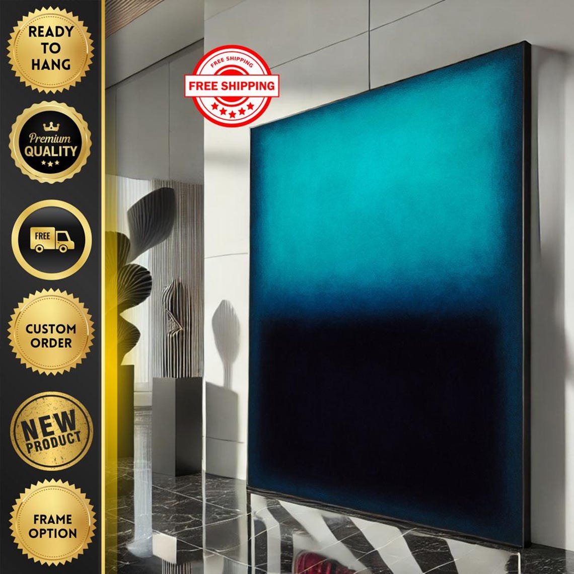 Mark Rothko Inspired Teal Blue and Black Color Field Art Poster