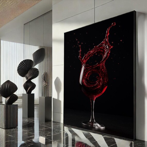 Red Wine Splash Glass Swirl Black Background Dramatic Modern Poster