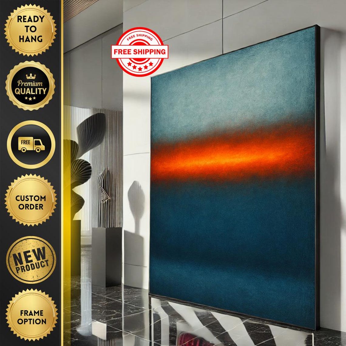 Rothko-Inspired Blue and Orange Sunset Horizon Abstract Poster