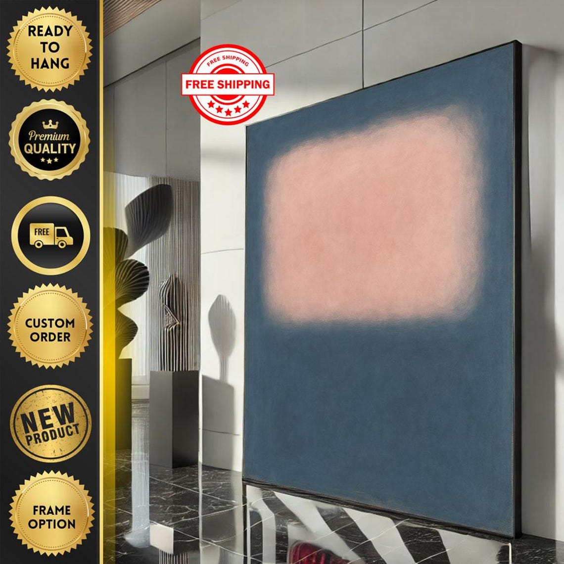 Rothko-Inspired Dusty Pink and Slate Blue Soft Color Field Poster