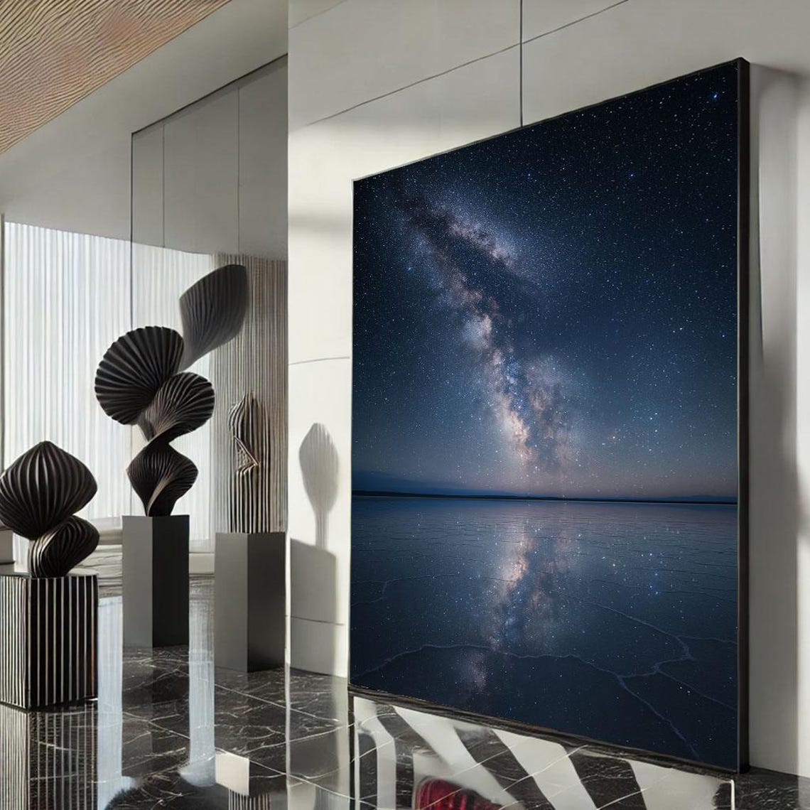Milky Way Night Sky Mirrored in Still Dark Water Cosmos Poster