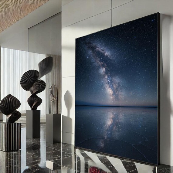 Milky Way Night Sky Mirrored in Still Dark Water Cosmos Poster