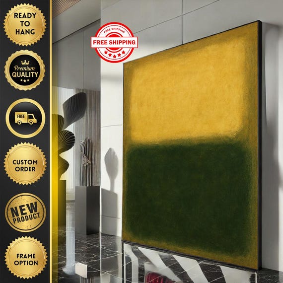 Mark Rothko Inspired Yellow And Green Canvas Bold Color Field Painting For Contemporary Living Room Decor Ready To Hang