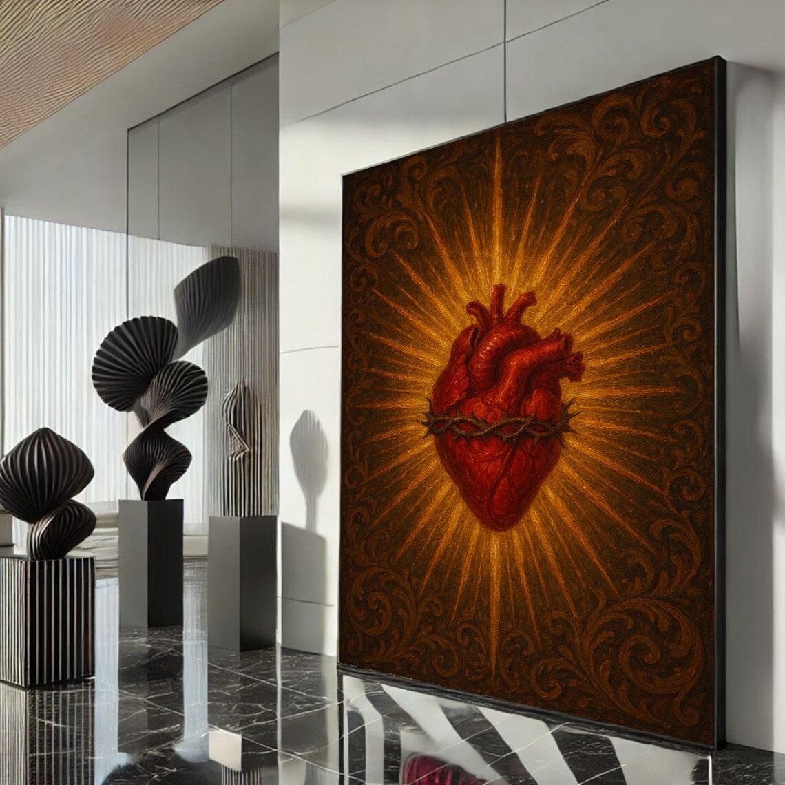 Sacred Heart Anatomical Crown of Thorns Radiant Golden Halo Poster