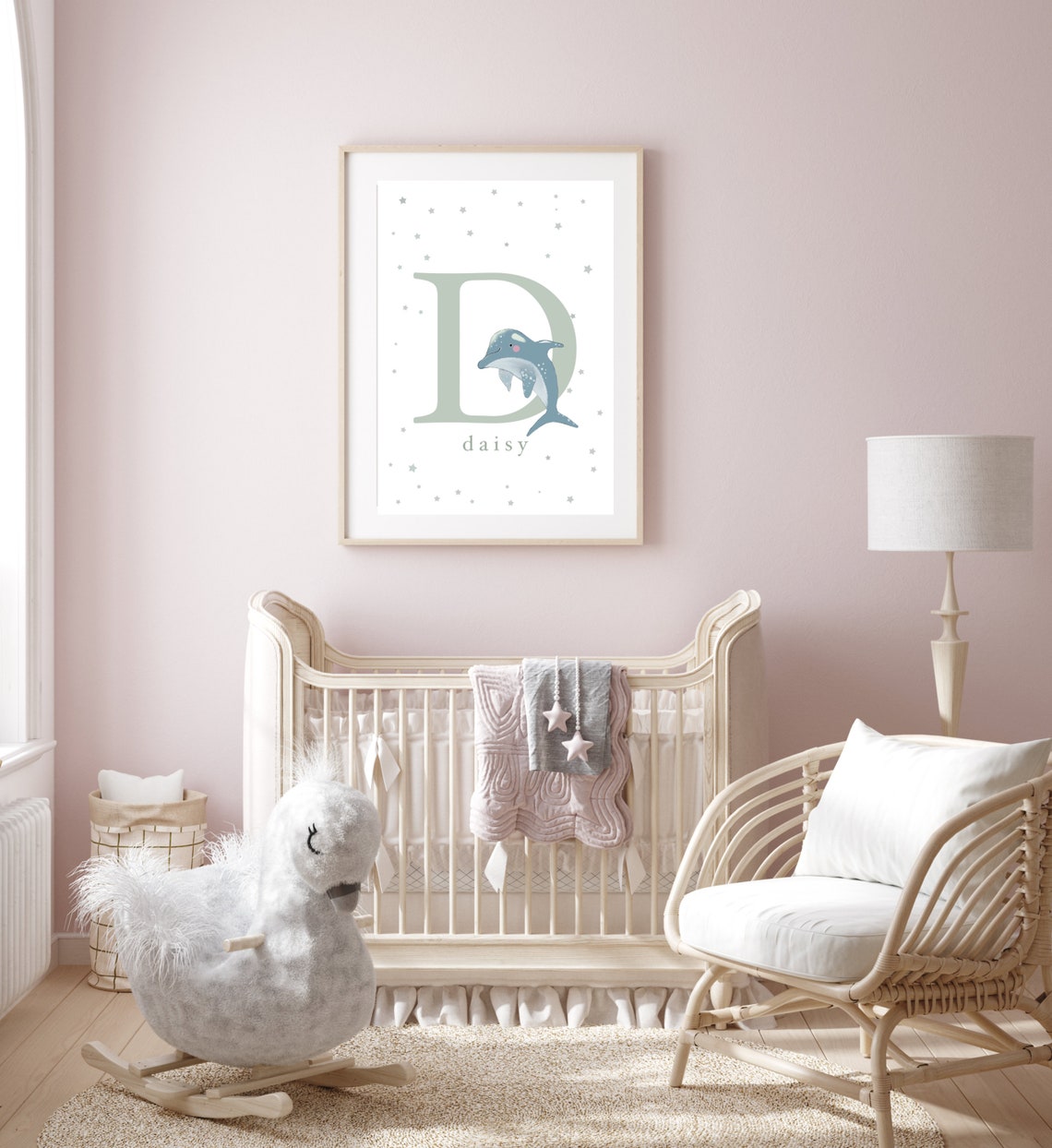 Personalised Letter D Dolphin Poster with Name Daisy for Nursery - Image 2