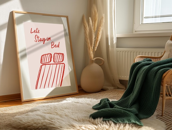 Lets Stay In Bed Print Cozy Bedroom Wall Art Minimalist Line Illustration Apartment Decor Lazy Day Teen Room