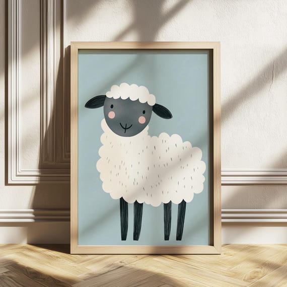Cute Sheep Wall Art Farm Nursery Decor Minimalist Baby Lamb Print Animal Poster Gender Neutral Kids Room