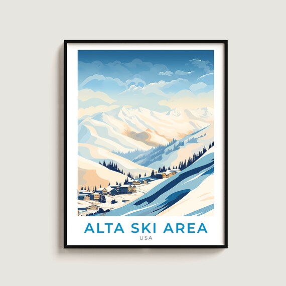 Alta Ski Area USA Snowy Slopes Village Mountain Ski Travel Poster