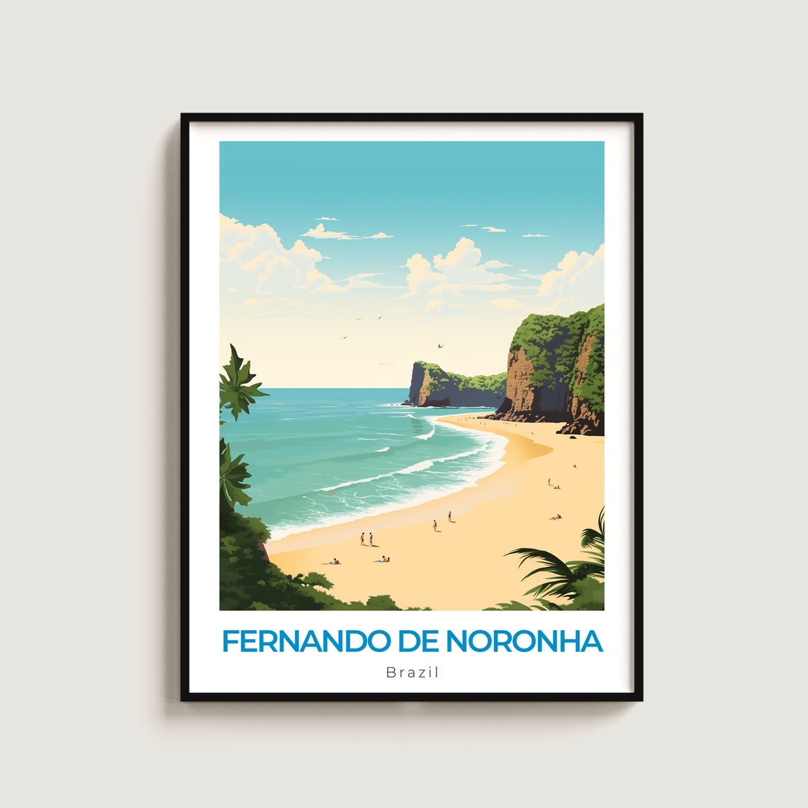Fernando De Noronha Brazil Travel Poster Tropical Beach Cliff Scene