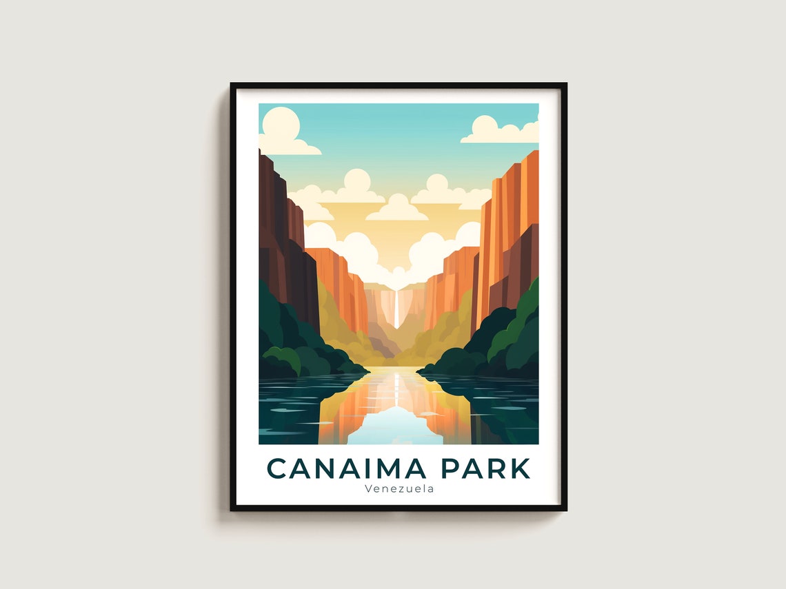 Canaima Park Venezuela Canyon River Jungle Waterfall Travel Poster