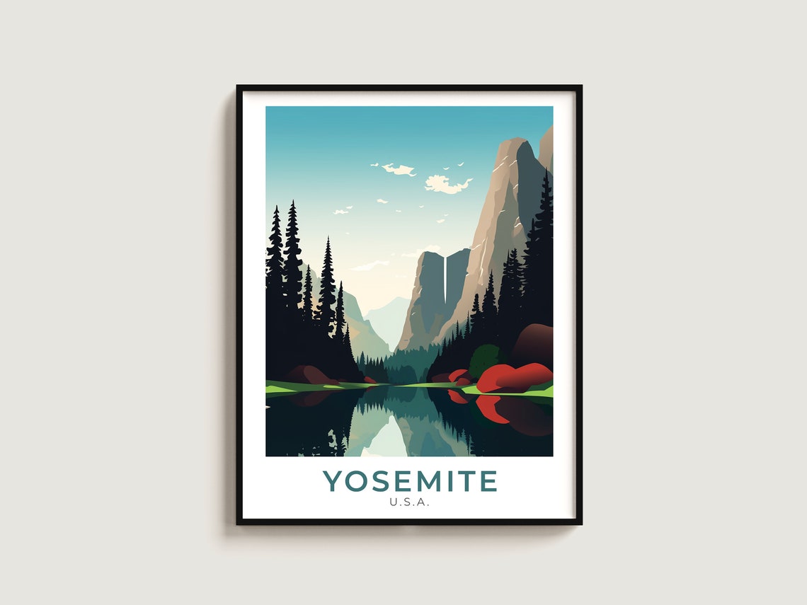 Yosemite USA Granite Cliffs Waterfall Mirror Lake Pines Travel Poster