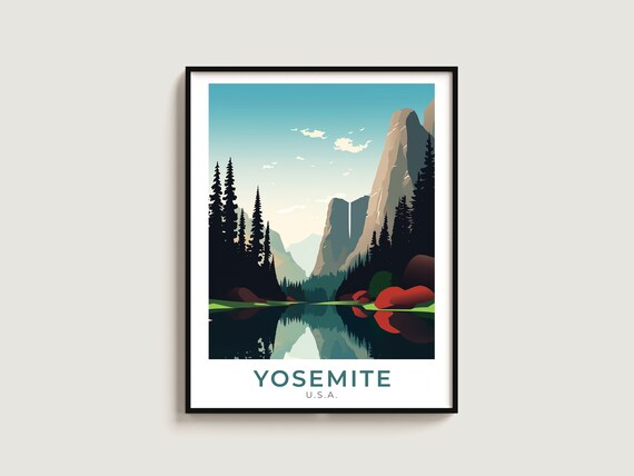 Yosemite USA Granite Cliffs Waterfall Mirror Lake Pines Travel Poster